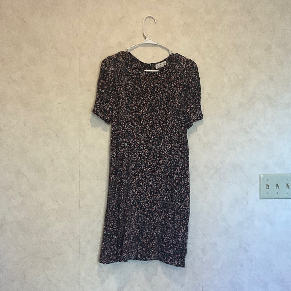 Velvet Black Midi Dress with Pink Floral Print